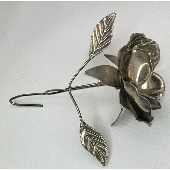 ๐ Vintage Handmade Silver Metal Rose Flower Floral Figurine Decor 4" ๐ - Picture 5 of 10